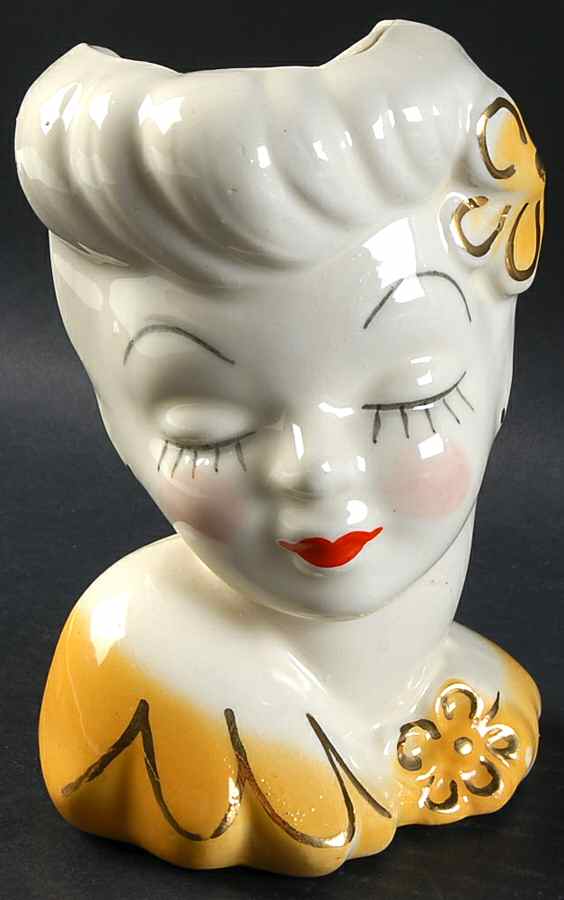 American Bisque Head Vases Lady W/Ylw Flower & Dress - No Box by American Bisque-1