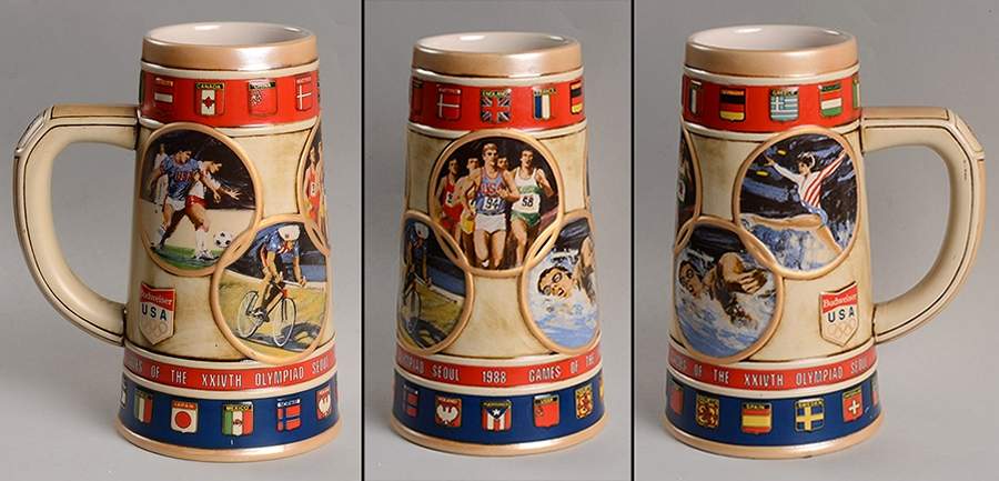 Olympic Games Steins 1988 Seoul South Korea-Ceramarte - Boxed by Anheuser-Busch-1