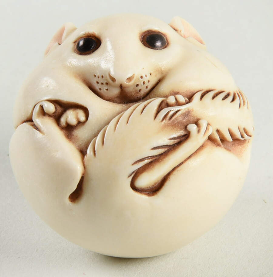 Netsuke Dormouse - Open Eyes - Boxed by Adam Binder Editions-1