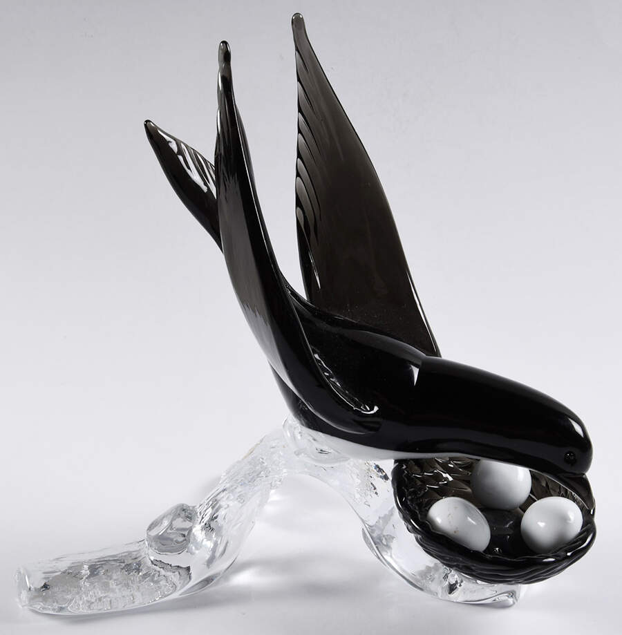 Arte Murano Icet Figurines Black Bird With Nest - No Box by Arte Murano Icet-1