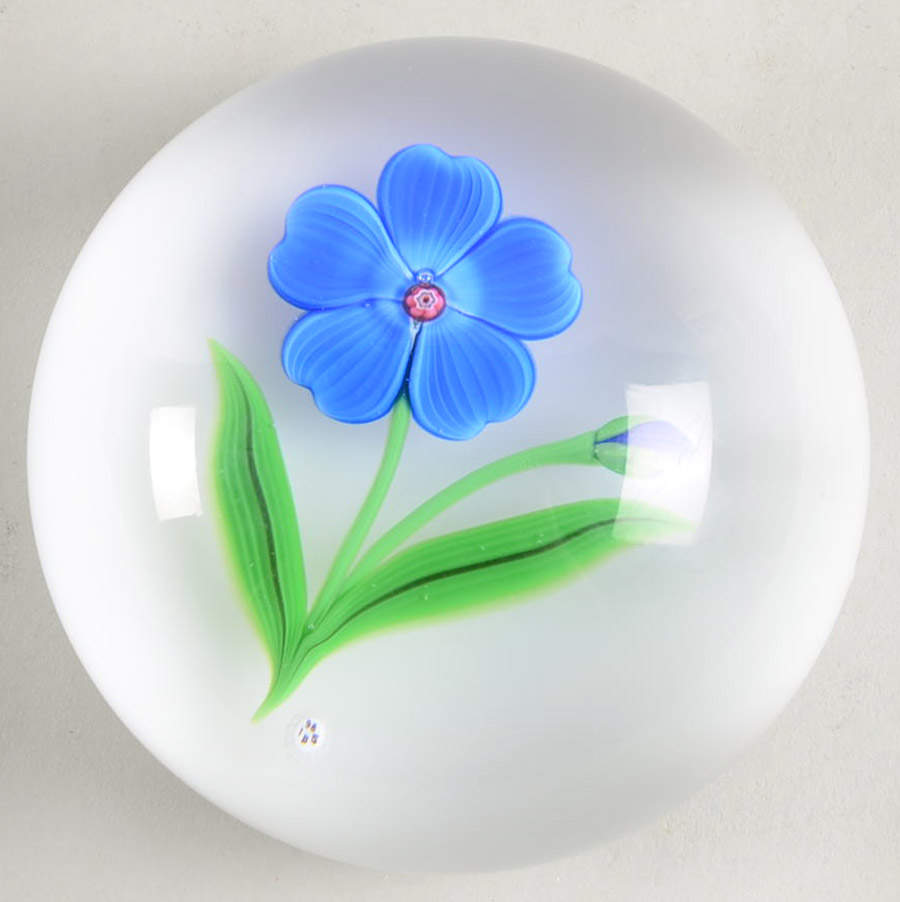 Limited Edition Dated Paperweight Blue Flower - Boxed by Baccarat-1