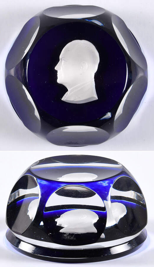 Sulphide Paperweight Dwight D. Eisenhower - Cobalt Smooth - No Box by Baccarat-1