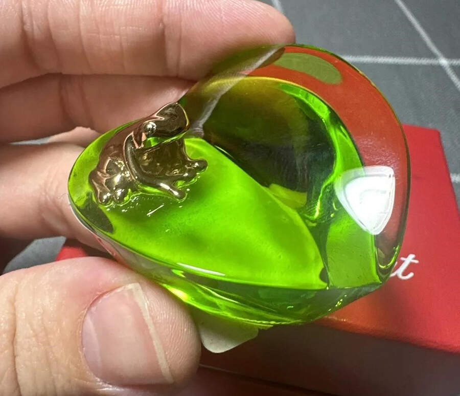 Baccarat Paperweight Green Heart With Gold Frog - Boxed by Baccarat-1