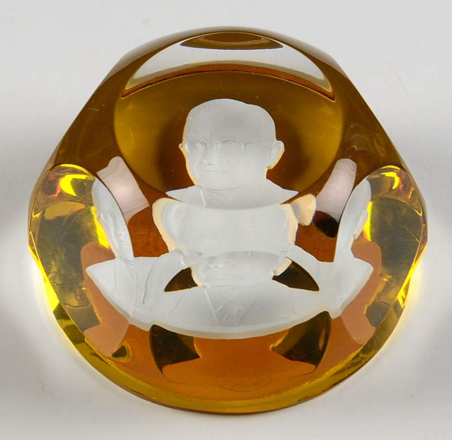 Sulphide Paperweight Harry S Truman - Amber Smooth Base - Boxed by Baccarat-1