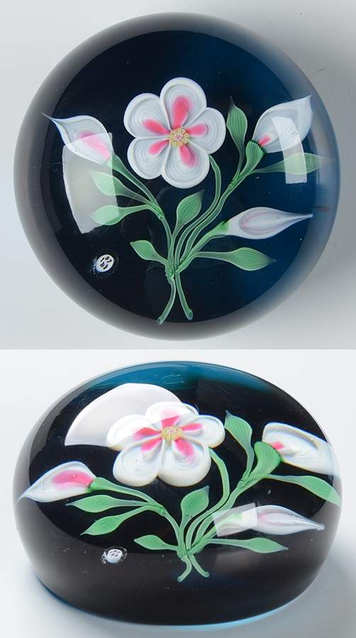 Limited Edition Dated Paperweight White & Pink Flower - No Box by Baccarat-1