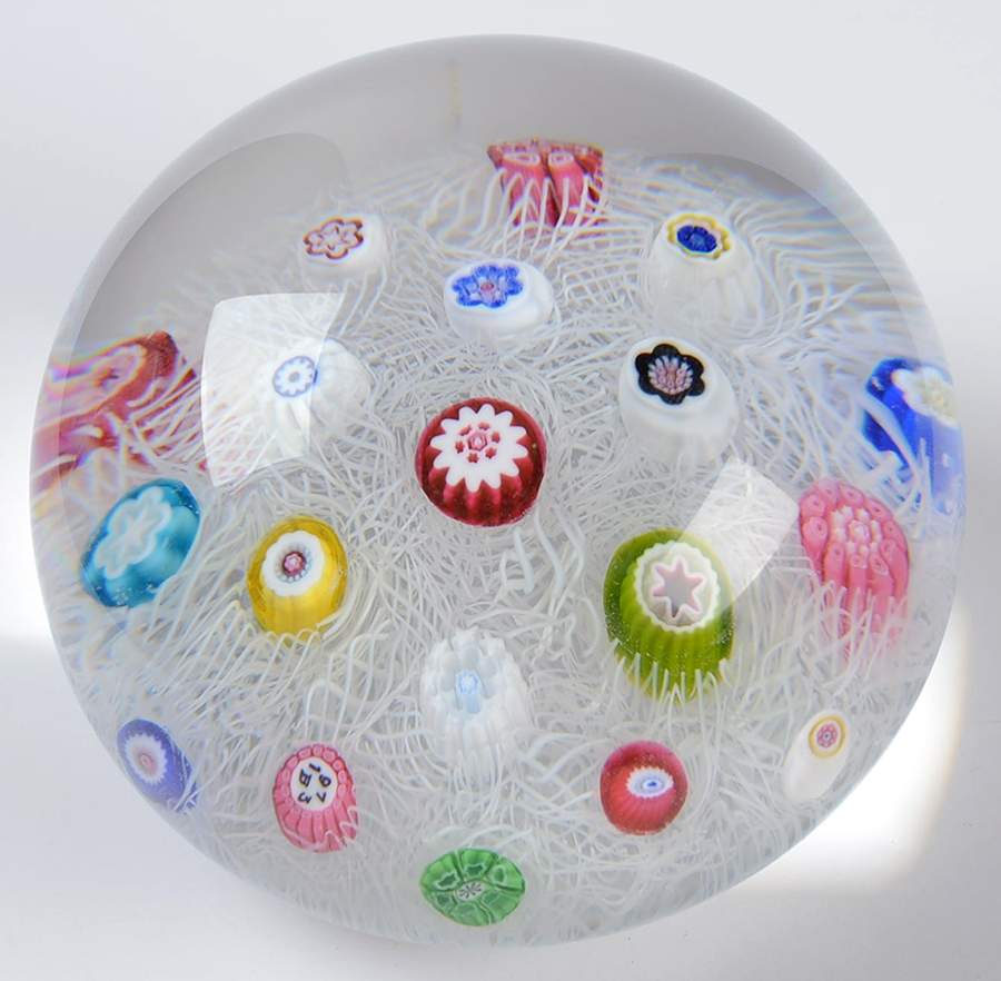 Millefiori Cane Paperweight Scattered Millefiori - Pearl Seeding - No Box by Baccarat-1