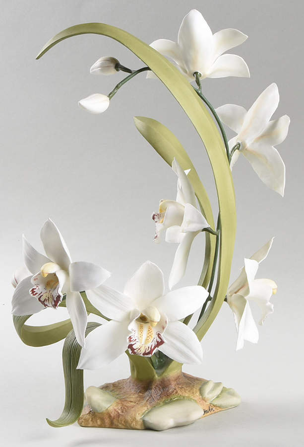 Flower Sculptures White Cymbidium Orchid - No Box by Boehm-1