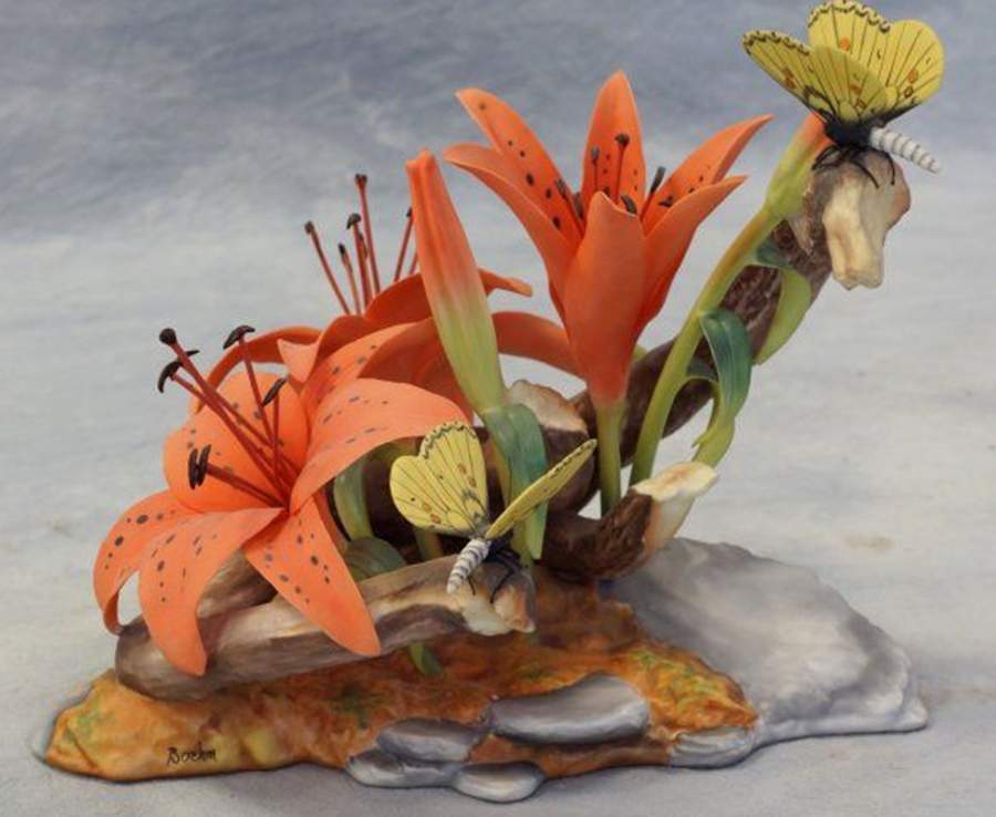 Flower Sculptures Lilies With Butterflies - No Box by Boehm-1