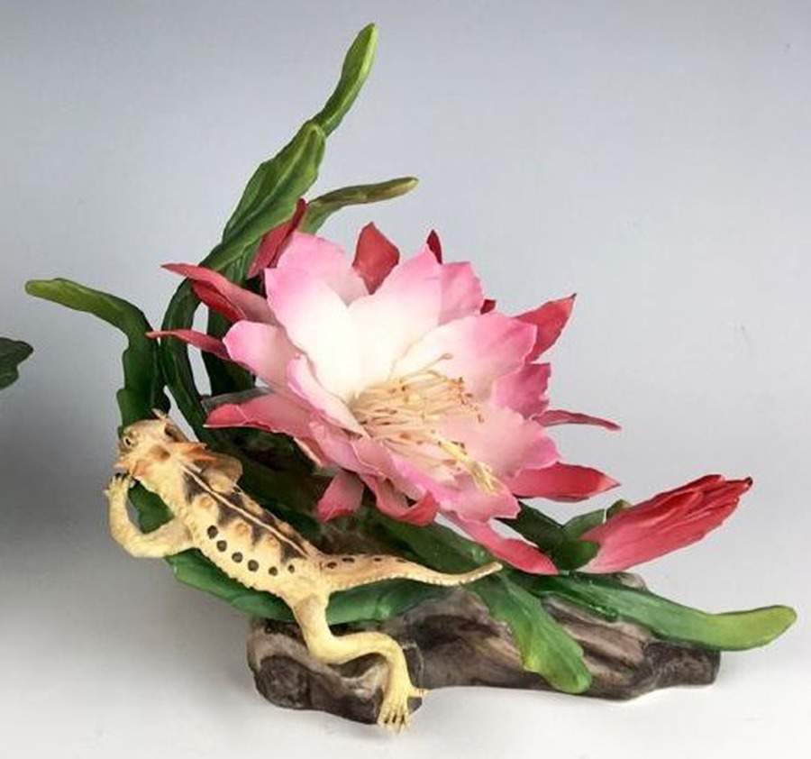 Flower Sculptures Orchid Cactus W/Horned Toad - No Box by Boehm-1