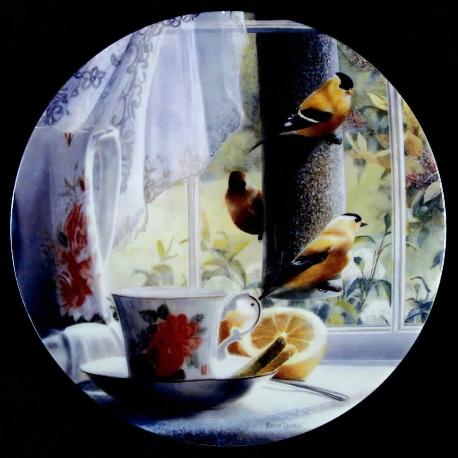 Windows on the World of Song Kitchen: Gold Finches - No Box by Bradford Exchange-1
