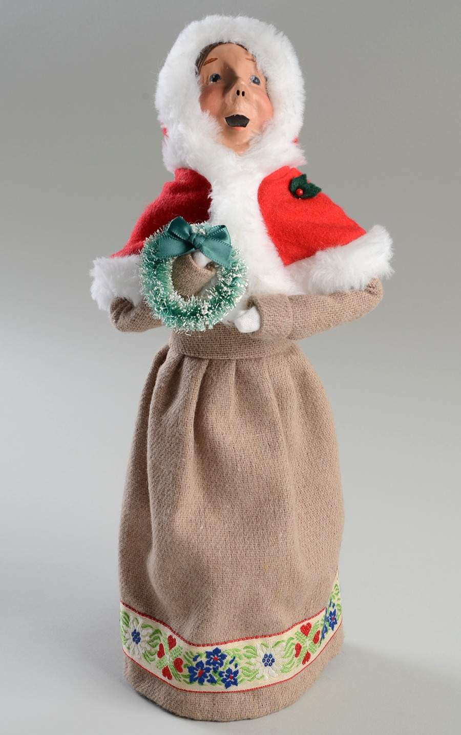 Traditional Assorted Carolers Woman With Wreath-Red Fur Lined Cape - No Box Nb1589 by Byers' Choice Ltd-1