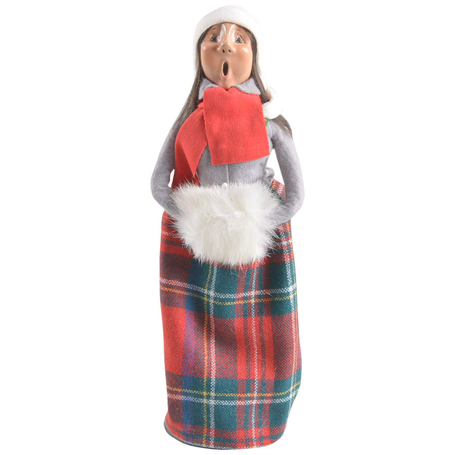 Traditional Assorted Carolers Woman With Muff-Grey Coat/Plaid Skirt - No Box Nb1280 by Byers' Choice Ltd-1