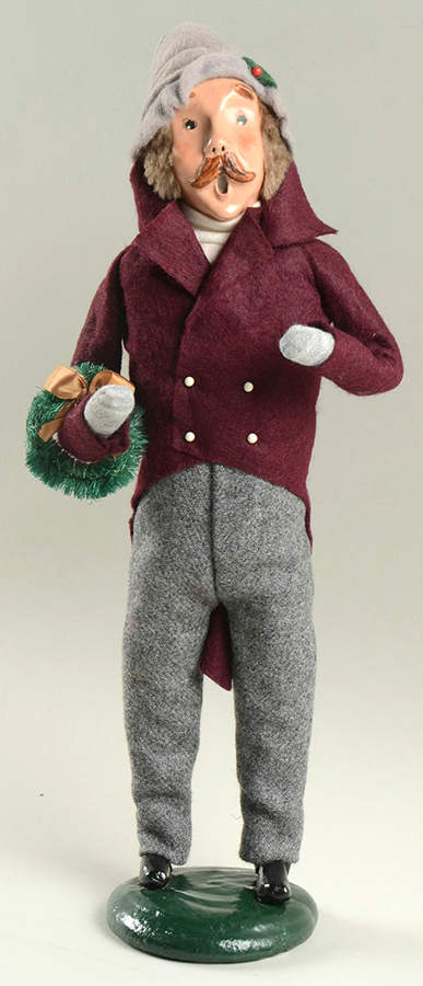 Traditional Assorted Carolers Mustache Man With Wreath-Burgundy - No Box by Byers' Choice Ltd-1