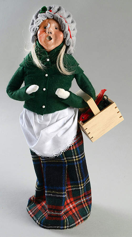 Traditional Assorted Carolers Woman With Cardinal In Basket-Green - No Box Nb1597 by Byers' Choice Ltd-1