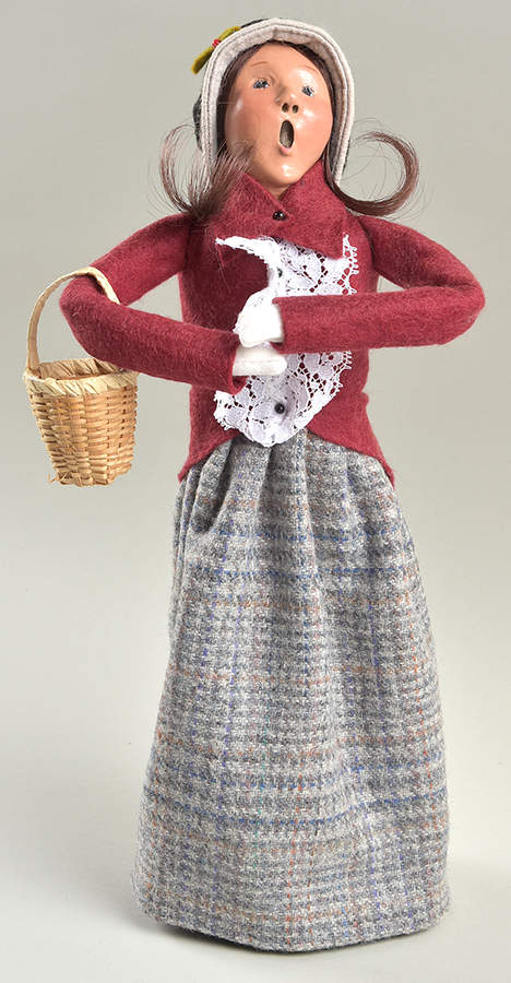 Traditional Assorted Carolers Woman With Basket-Maroon Coat - No Box Nb1602 by Byers' Choice Ltd-1
