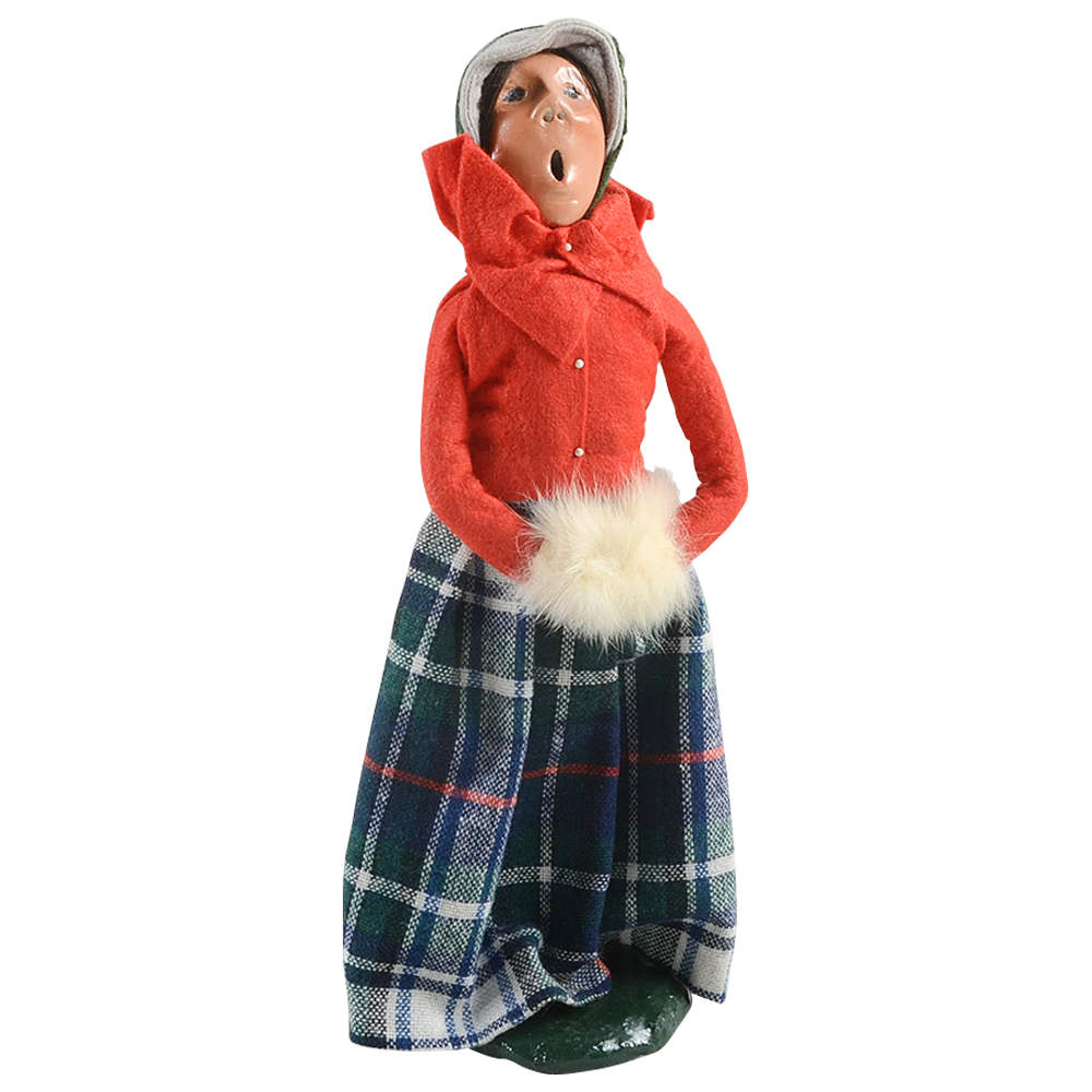 Traditional Assorted Carolers Woman With Muff-Red Coat/Plaid Skirt - No Box Nb1284 by Byers' Choice Ltd-1