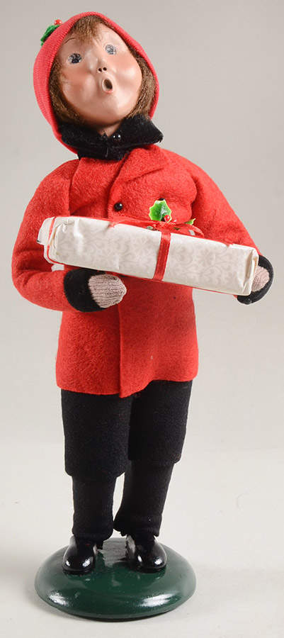 Traditional Assorted Carolers Boy With Gift - Red Coat - No Nob Nb1614 by Byers' Choice Ltd-1