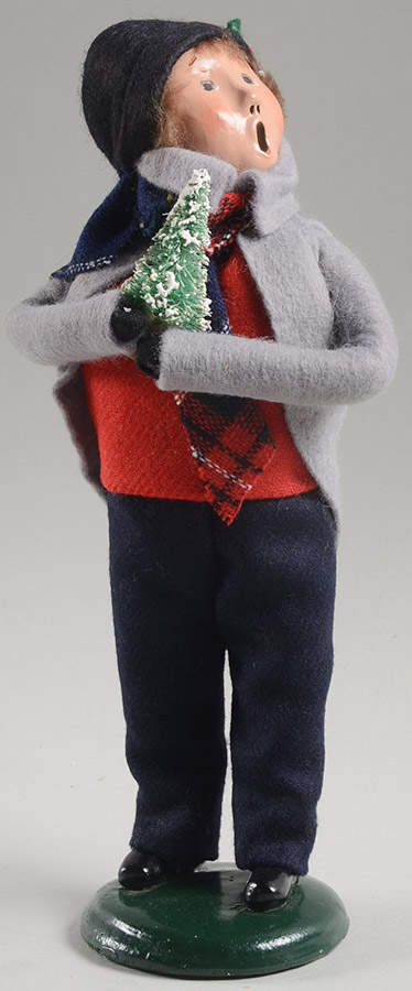Traditional Assorted Carolers Boy With Tree-Grey Coat-Red Vest - No Box by Byers' Choice Ltd-1