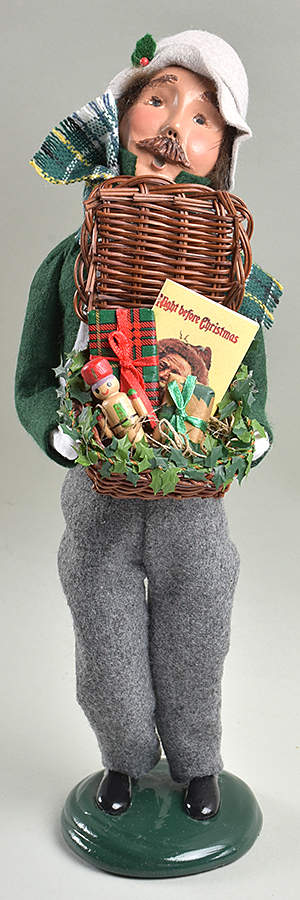 Traditional Assorted Carolers Mustache Man With Presents Basket - No Box by Byers' Choice Ltd-1