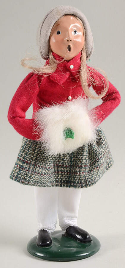 Traditional Assorted Carolers Girl With Muff-Burgundy Coat Gray Skirt - No Box Nb1637 by Byers' Choice Ltd-1