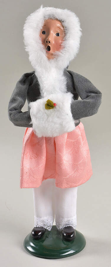 Traditional Assorted Carolers Girl With Muff-Grey Coat Pink Skirt - No Box Nb1645 by Byers' Choice Ltd-1