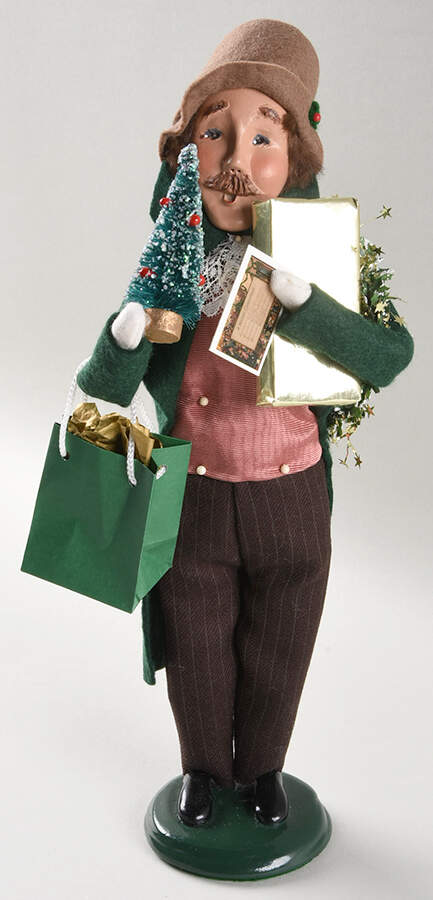Traditional Assorted Carolers Shopper Man With Tree And Wreath - No Box Nb1655 by Byers' Choice Ltd-1