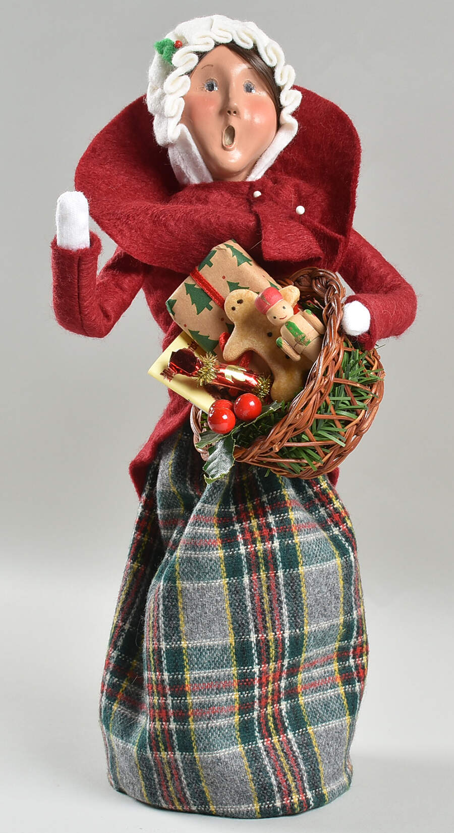 Traditional Assorted Carolers Shopper Woman With Basket - Burgundy - No Box by Byers' Choice Ltd-1