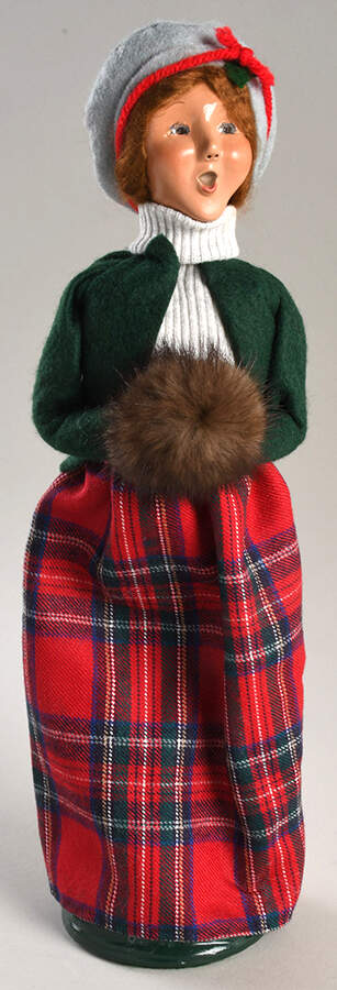 Traditional Assorted Carolers Woman With Muff-Plaid Dress, Green Coat - No Box by Byers' Choice Ltd-1