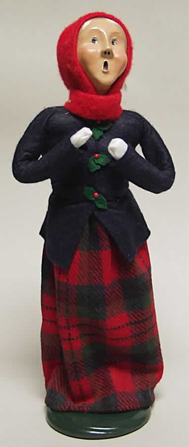 Traditional Assorted Carolers Woman With Holly Buttons-Red Plaid  - No Box by Byers' Choice Ltd-1