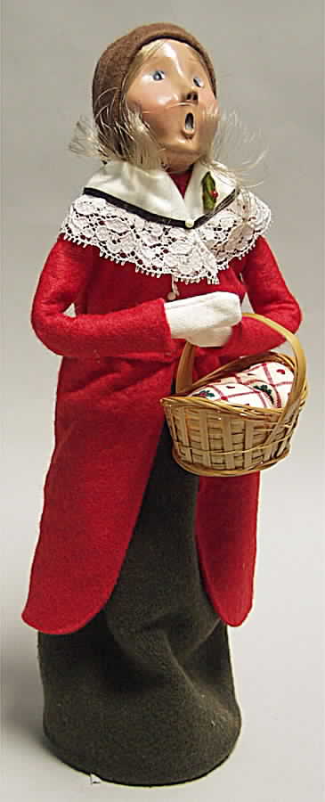 Traditional Assorted Carolers Woman With Basket-Red Coat Lace Trim - No Box by Byers' Choice Ltd-1