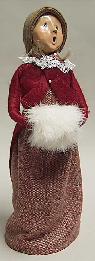 Traditional Assorted Carolers Woman With Muff-Burgundy Coat/Lace - No Box by Byers' Choice Ltd-1