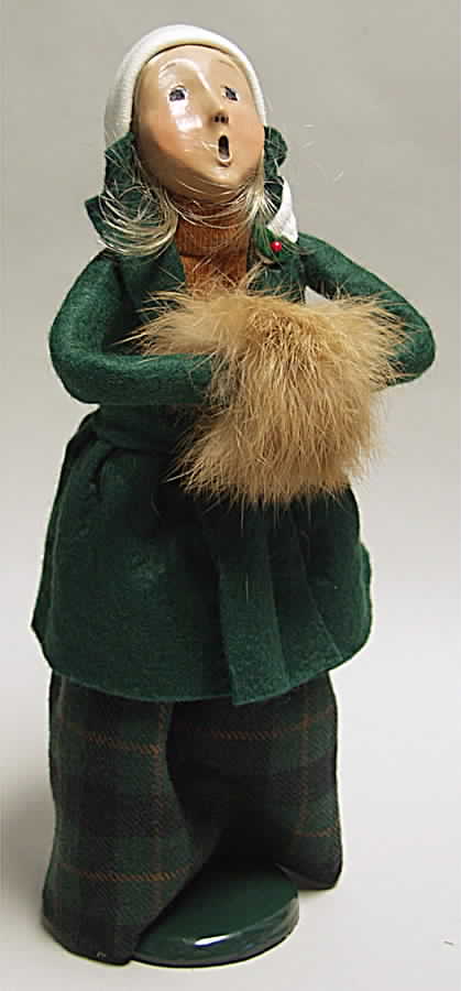 Traditional Assorted Carolers Woman With Muff-Green Coat Brown - No Box 60 by Byers' Choice Ltd-1