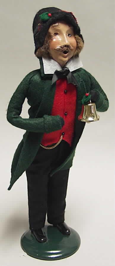 Traditional Assorted Carolers Mustache Man With Bell-Green Coat - No Box by Byers' Choice Ltd-1