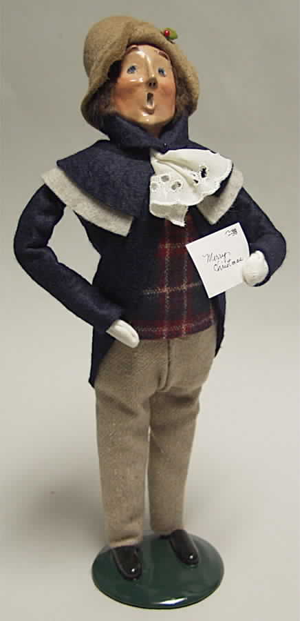 Traditional Assorted Carolers Man With Card-Blue Coat Lace Ruff - No Box by Byers' Choice Ltd-1