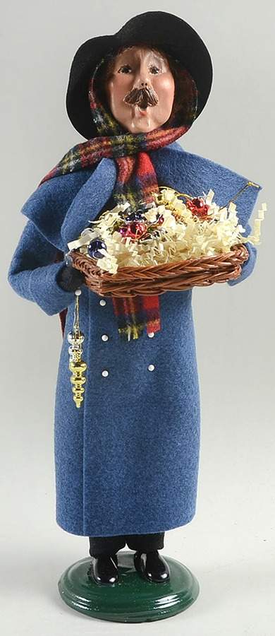 Traditional Assorted Carolers Man With Ornament Tray-Long Blue Coat - No Box by Byers' Choice Ltd-1