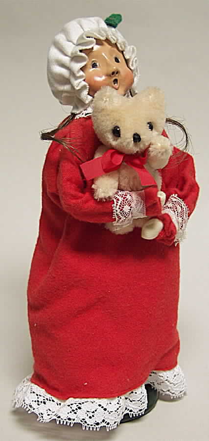 Night Before Christmas Girl With Teddy Bear-Red Night Gown - No Box by Byers' Choice Ltd-1