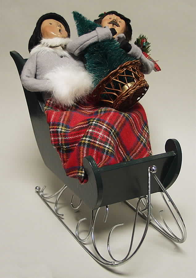 Winter Outdoor Activities Couple In Sleigh-Red Plaid Blanket - No Box by Byers' Choice Ltd-1