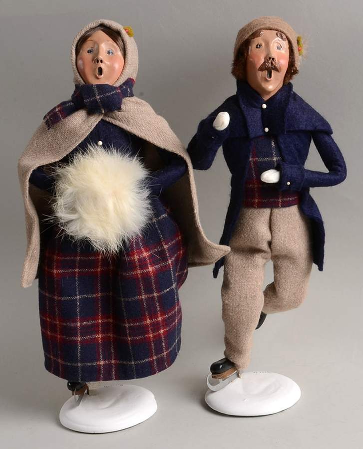 Winter Outdoor Activities Skater Couple-Blue & Brown - No Box by Byers' Choice Ltd-1