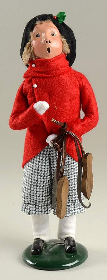 Winter Outdoor Activities Boy With Skates-Red Coat - No Box by Byers' Choice Ltd-1