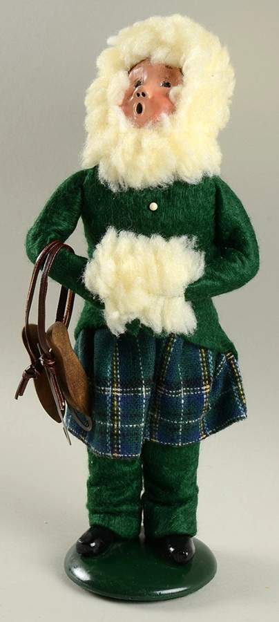 Winter Outdoor Activities Girl With Skates-Green Fur Lined Coat - No Box by Byers' Choice Ltd-1