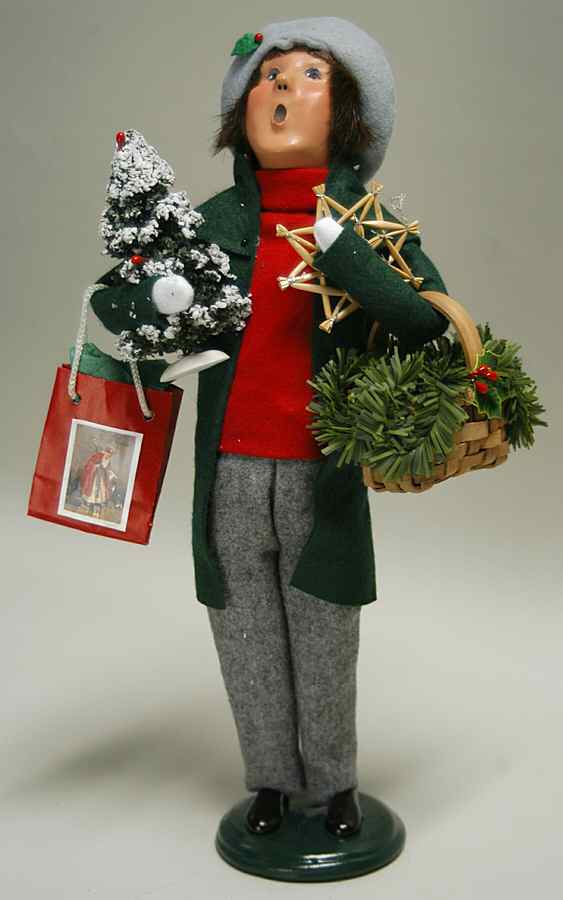 Traditional Assorted Carolers Shopper Man With Tree & Basket - No Box by Byers' Choice Ltd-1