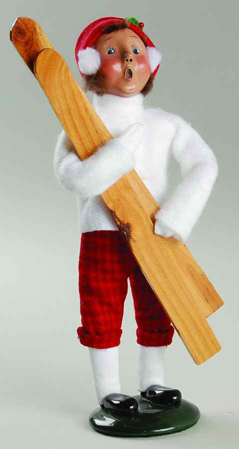 Traditional Assorted Carolers Boy With Wooden Skis - No Box by Byers' Choice Ltd-1