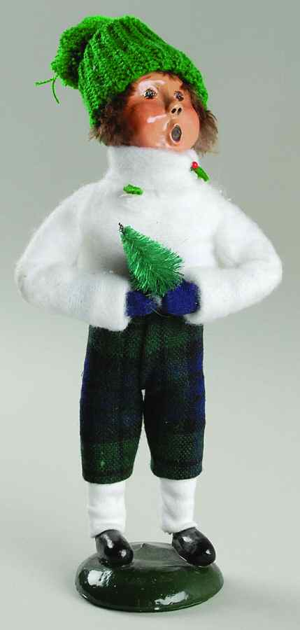 Traditional Assorted Carolers Boy With Tree-White Sweater - No Box by Byers' Choice Ltd-1