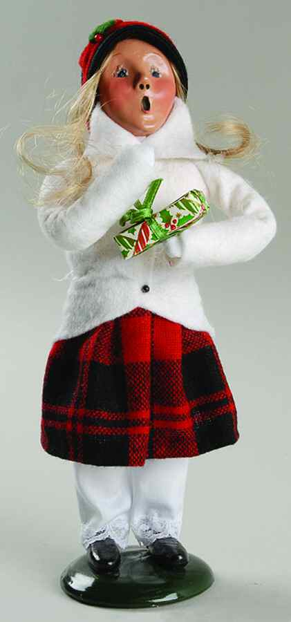 Traditional Assorted Carolers Girl With Gift-White Coat - No Box by Byers' Choice Ltd-1