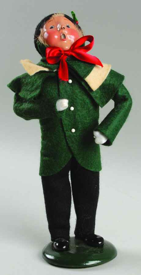 Traditional Assorted Carolers Boy In Green Coat Red Ribbon - No Box by Byers' Choice Ltd-1