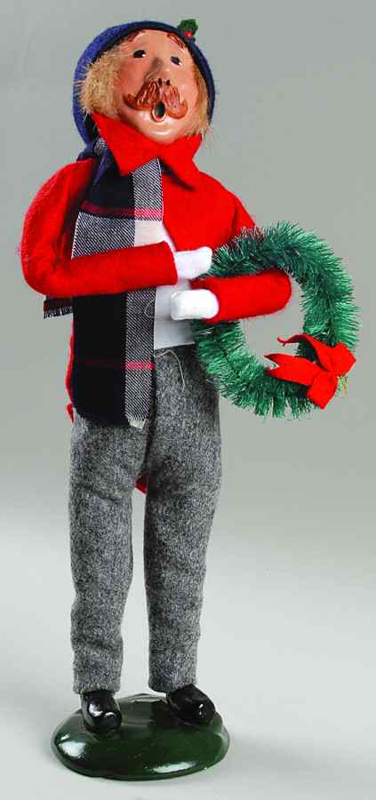 Traditional Assorted Carolers Mustache Man With Wreath-Red Coat - No Box by Byers' Choice Ltd-1