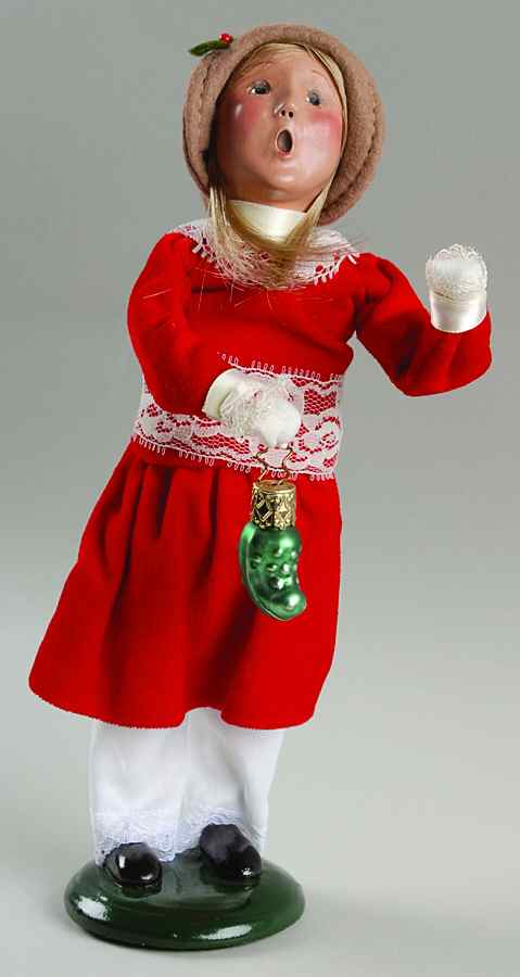 Traditional Assorted Carolers Girl With Pickle Ornament-Red Dress - No Box by Byers' Choice Ltd-1