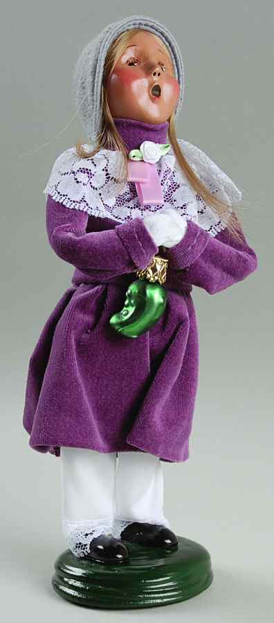 Traditional Assorted Carolers Girl With Pickle Ornament-Mauve Dress - No Box by Byers' Choice Ltd-1