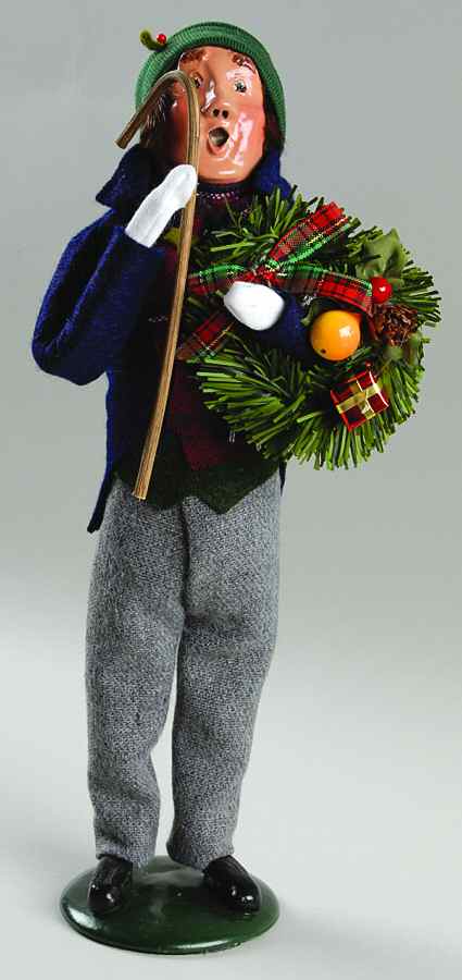 Traditional Assorted Carolers Man With Wreath & Cane-Blue Coat - No Box by Byers' Choice Ltd-1