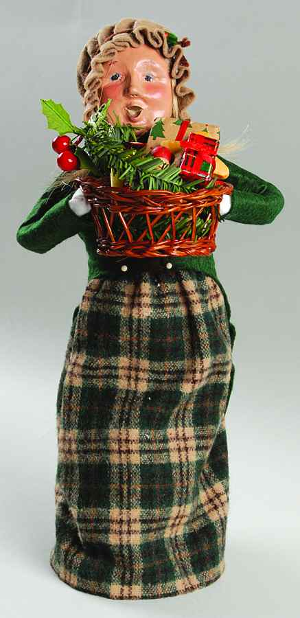 Traditional Assorted Carolers Woman In Green Coat With Basket - No Box by Byers' Choice Ltd-1